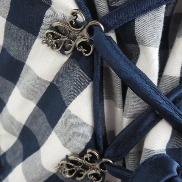 Like New Sleeveless Corset Front Dress Navy & White Gingham Check BOHO M… - Picture 5 of 15